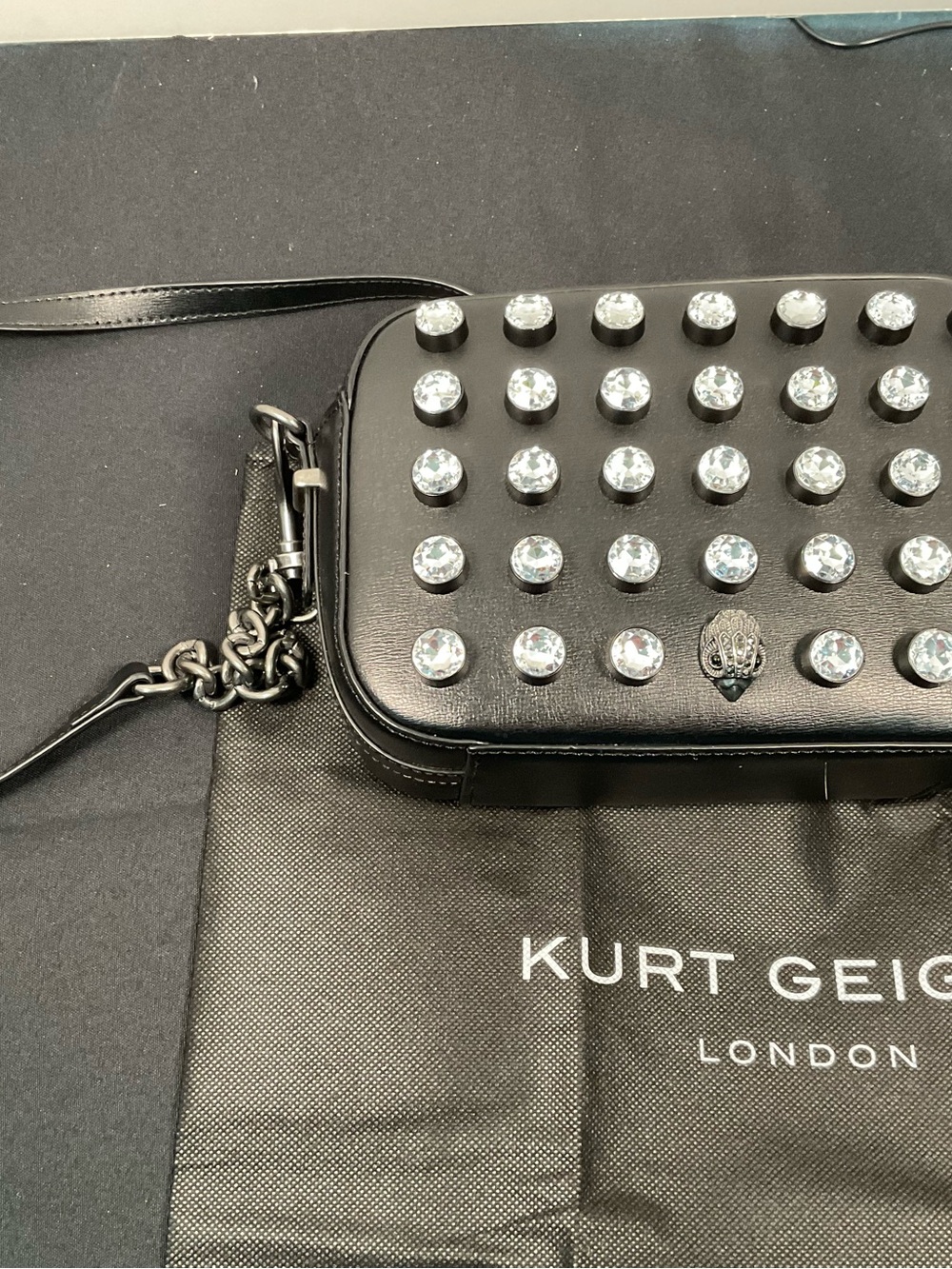 Kurt Geiger Black Leather Crystal-Stud Messenger Bag